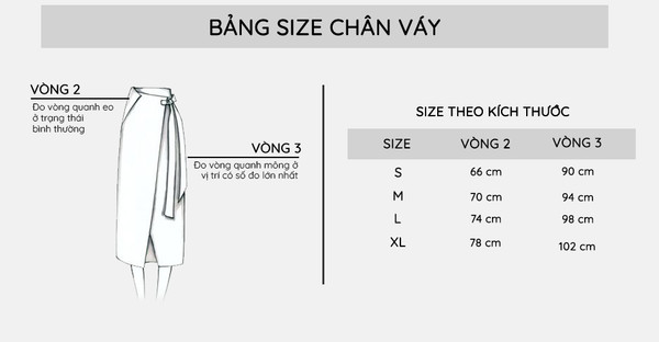 Bảng Chọn Size Chân Váy Bút Chì Xẻ Đùi AB0164