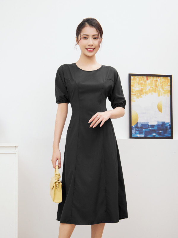 Đầm Midi Tay Bồng Cổ Tròn AB0114