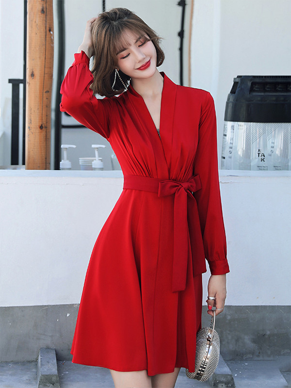 Đầm Sơ Mi Cổ Tim Xếp Ly Ngực AB0211