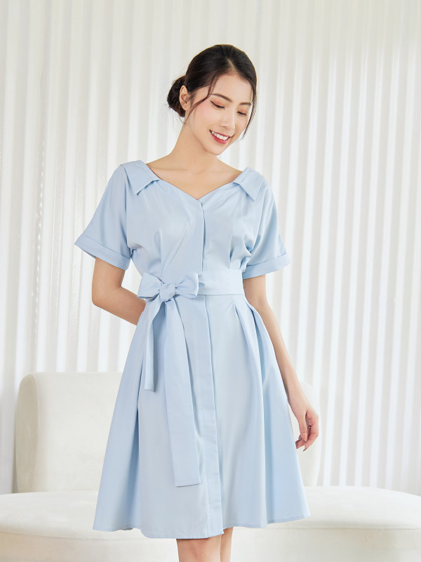 Đầm Sơ Mi Cổ Vest Tay Bồng AB0135